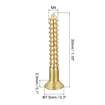 Harfington Uxcell Brass Wood Screws, M4x30mm Phillips Flat Head Self Tapping Connector for Door, Cabinet, Wooden Furniture 10Pcs