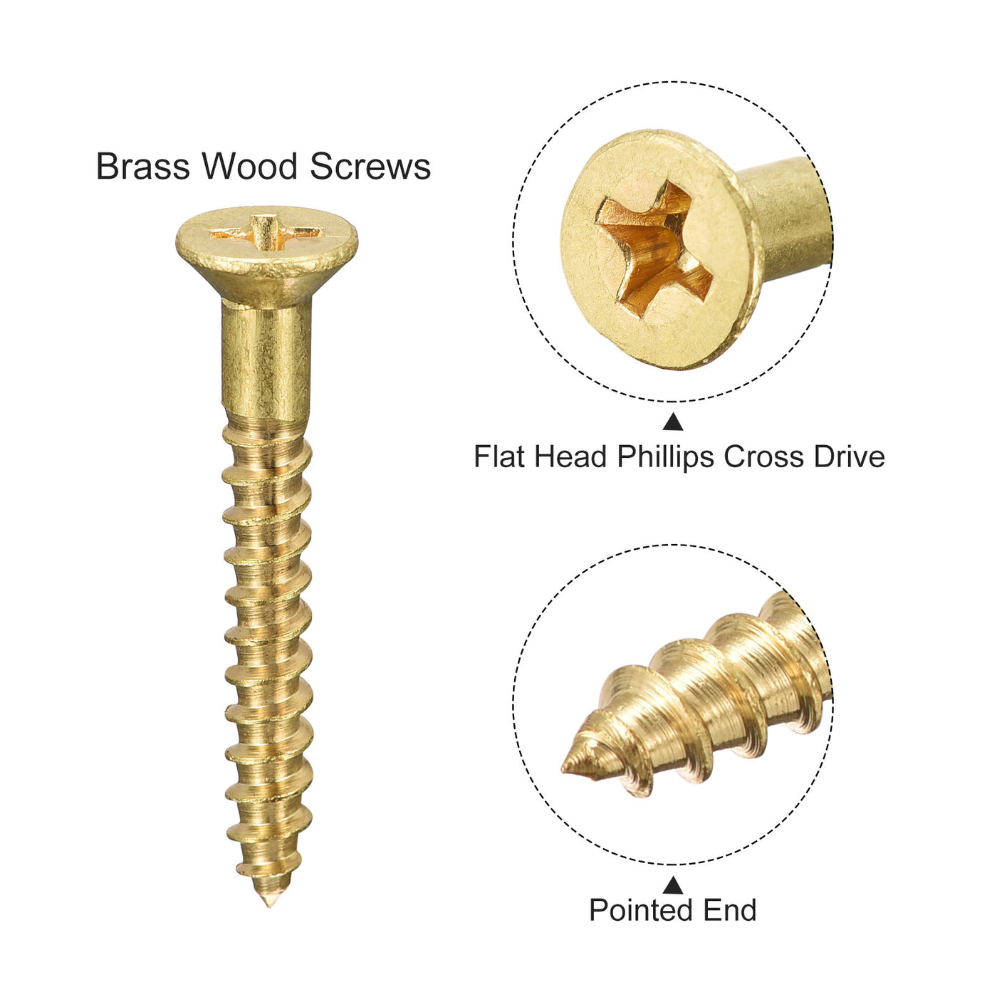 uxcell Uxcell Brass Wood Screws, M4x30mm Phillips Flat Head Self Tapping Connector for Door, Cabinet, Wooden Furniture 10Pcs
