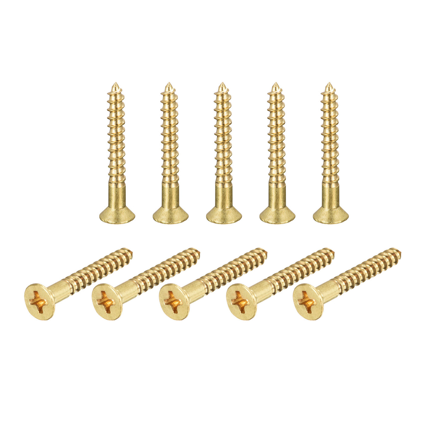 uxcell Uxcell Brass Wood Screws, M4x30mm Phillips Flat Head Self Tapping Connector for Door, Cabinet, Wooden Furniture 10Pcs