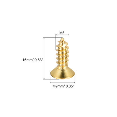 Harfington Uxcell Brass Wood Screws, M5x16mm Phillips Flat Head Self Tapping Connector for Door Hinges, Wooden Furniture, Home Appliances 100Pcs