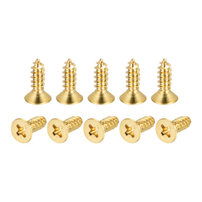 Harfington Uxcell Brass Wood Screws, M5x16mm Phillips Flat Head Self Tapping Connector for Door Hinges, Wooden Furniture, Home Appliances 100Pcs