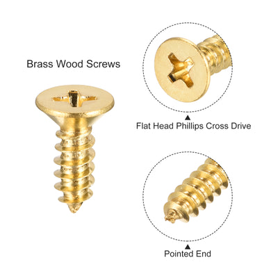 Harfington Uxcell Brass Wood Screws, M5x16mm Phillips Flat Head Self Tapping Connector for Door Hinges, Wooden Furniture, Home Appliances 48Pcs