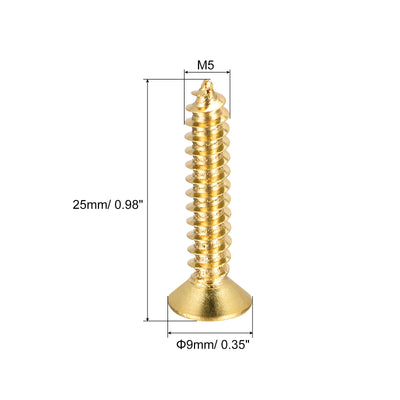 Harfington Uxcell Brass Wood Screws, M5x25mm Phillips Flat Head Self Tapping Connector for Door Hinges, Wooden Furniture, Home Appliances 16Pcs