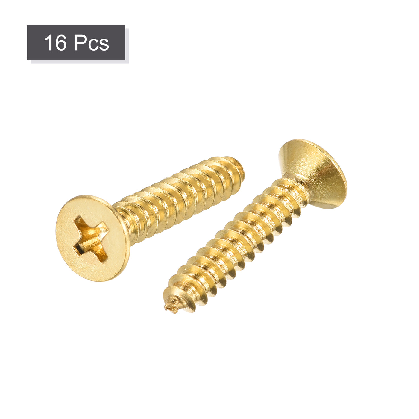 uxcell Uxcell Brass Wood Screws, M5x25mm Phillips Flat Head Self Tapping Connector for Door Hinges, Wooden Furniture, Home Appliances 16Pcs