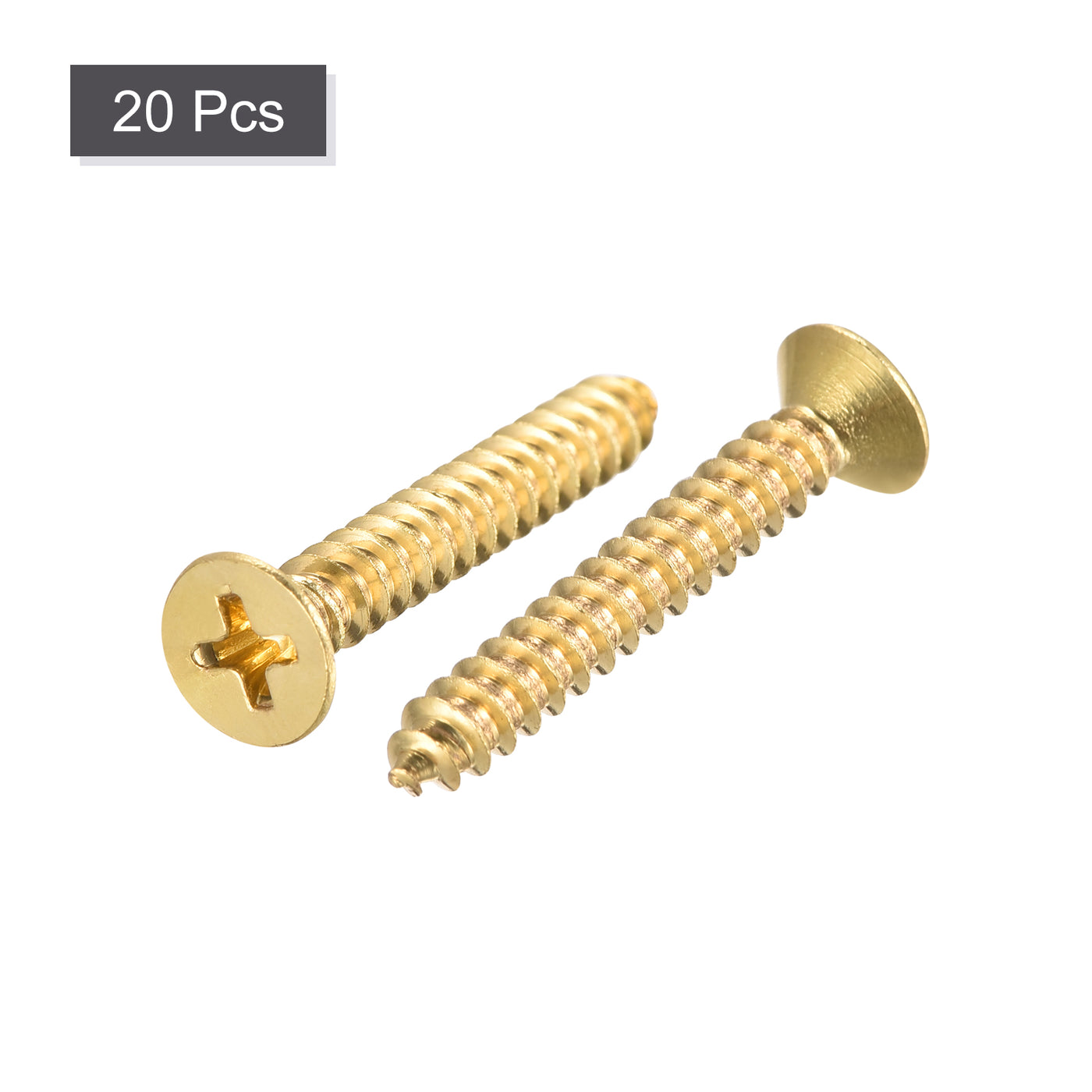 uxcell Uxcell Brass Wood Screws, M5x30mm Phillips Flat Head Self Tapping Connector for Door Hinges, Wooden Furniture, Home Appliances 20Pcs
