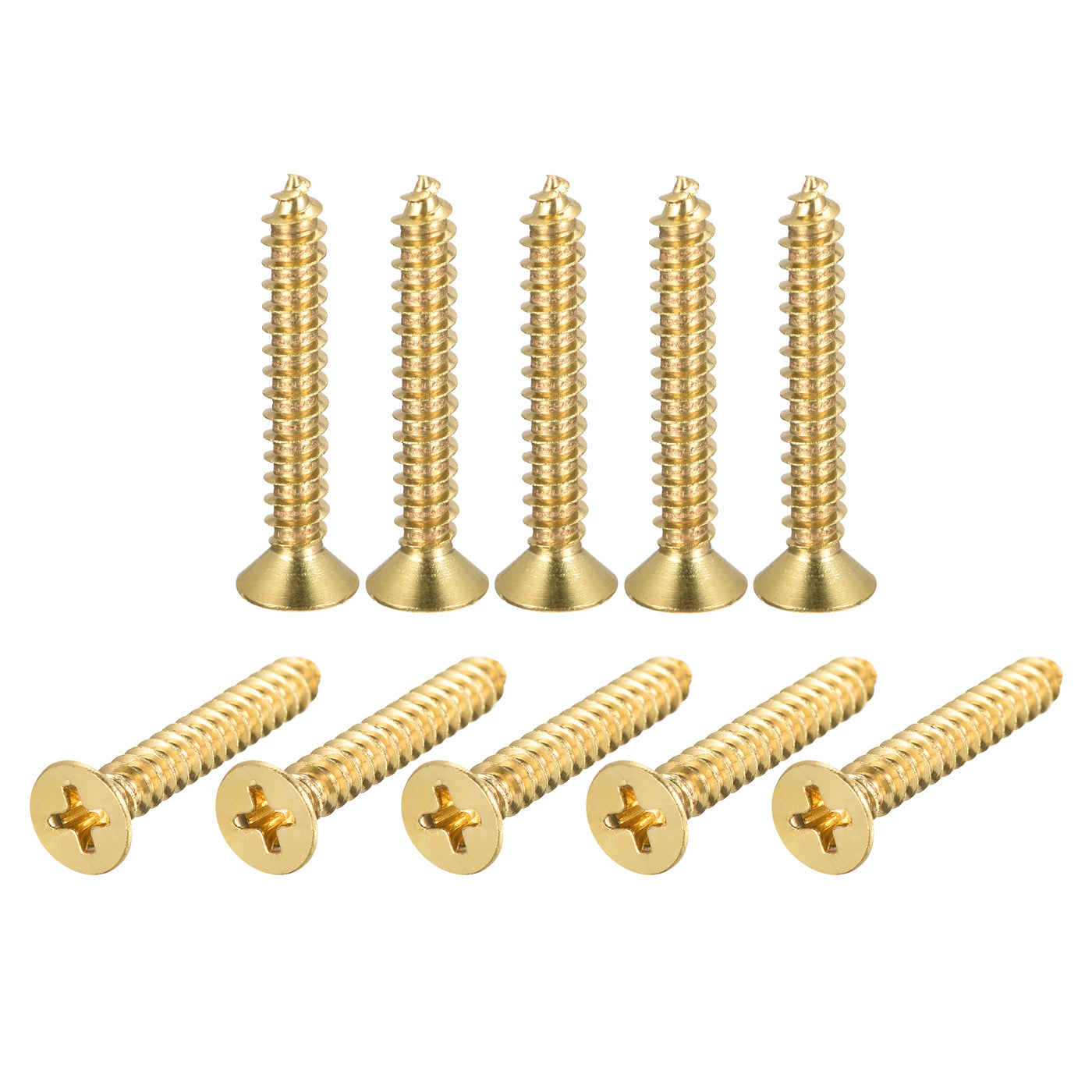 uxcell Uxcell Brass Wood Screws, M5x30mm Phillips Flat Head Self Tapping Connector for Door Hinges, Wooden Furniture, Home Appliances 20Pcs