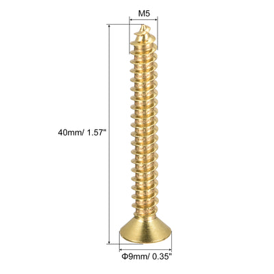 Harfington Uxcell Brass Wood Screws, M5x40mm Phillips Flat Head Self Tapping Connector for Door Hinges, Wooden Furniture, Home Appliances 20Pcs