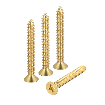 uxcell Uxcell Brass Wood Screws, M5x40mm Phillips Flat Head Self Tapping Connector for Door Hinges, Wooden Furniture, Home Appliances 4Pcs