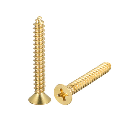 uxcell Uxcell Brass Wood Screws, M6x40mm Phillips Flat Head Self Tapping Connector for Door Hinges, Wooden Furniture, Home Appliances 2Pcs