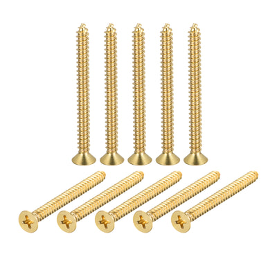 uxcell Uxcell Brass Wood Screws, M6x60mm Phillips Flat Head Self Tapping Connector for Door Hinges, Wooden Furniture, Home Appliances 10Pcs