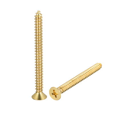 uxcell Uxcell Brass Wood Screws, M6x60mm Phillips Flat Head Self Tapping Connector for Door Hinges, Wooden Furniture, Home Appliances 2Pcs