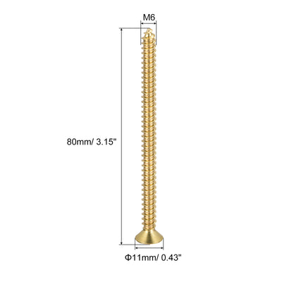 Harfington Uxcell Brass Wood Screws, M6x80mm Phillips Flat Head Self Tapping Connector for Door Hinges, Wooden Furniture, Home Appliances 4Pcs