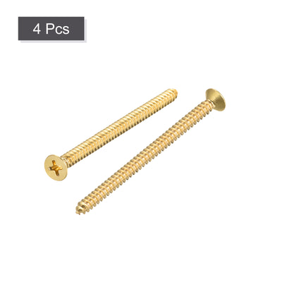 Harfington Uxcell Brass Wood Screws, M6x80mm Phillips Flat Head Self Tapping Connector for Door Hinges, Wooden Furniture, Home Appliances 4Pcs