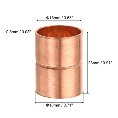Harfington Copper Pipe Coupling 16mm Straight Connecting Adapter for Plumbing 2Pcs