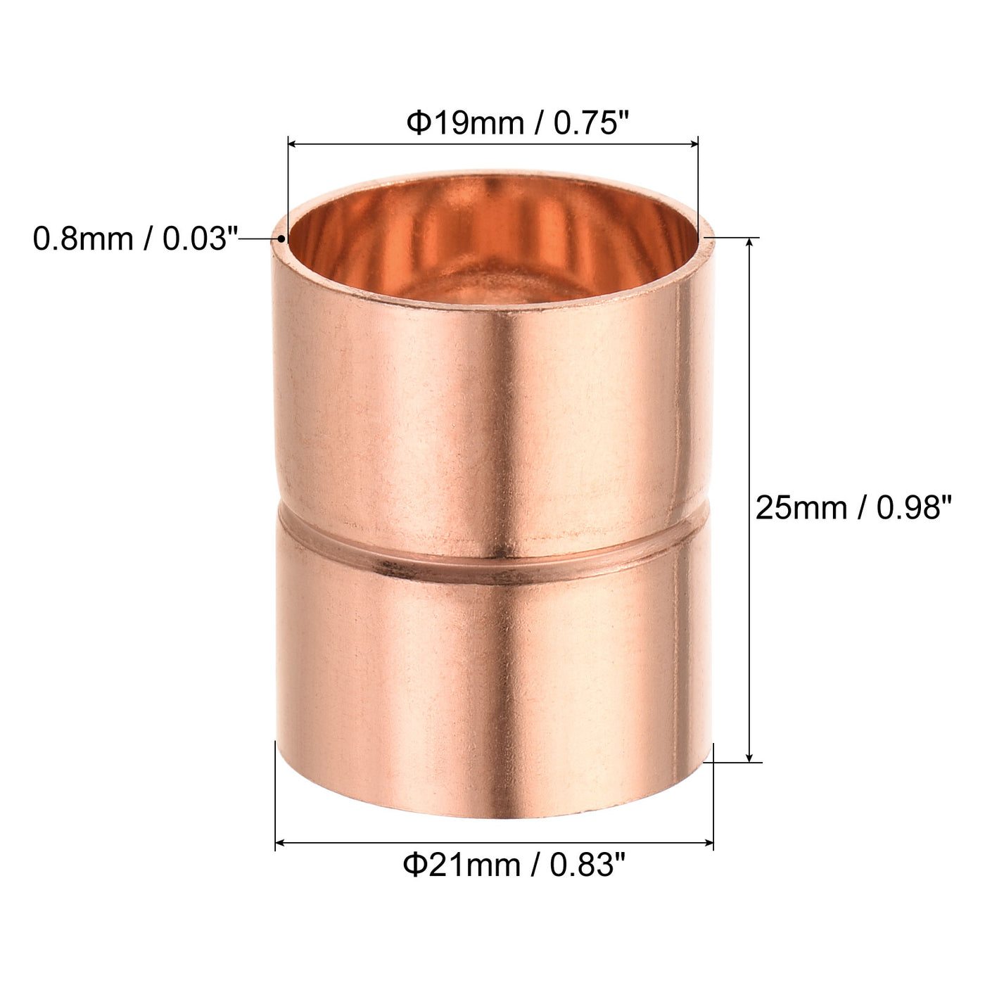 Harfington Copper Pipe Coupling 19mm Straight Connecting Adapter for Plumbing