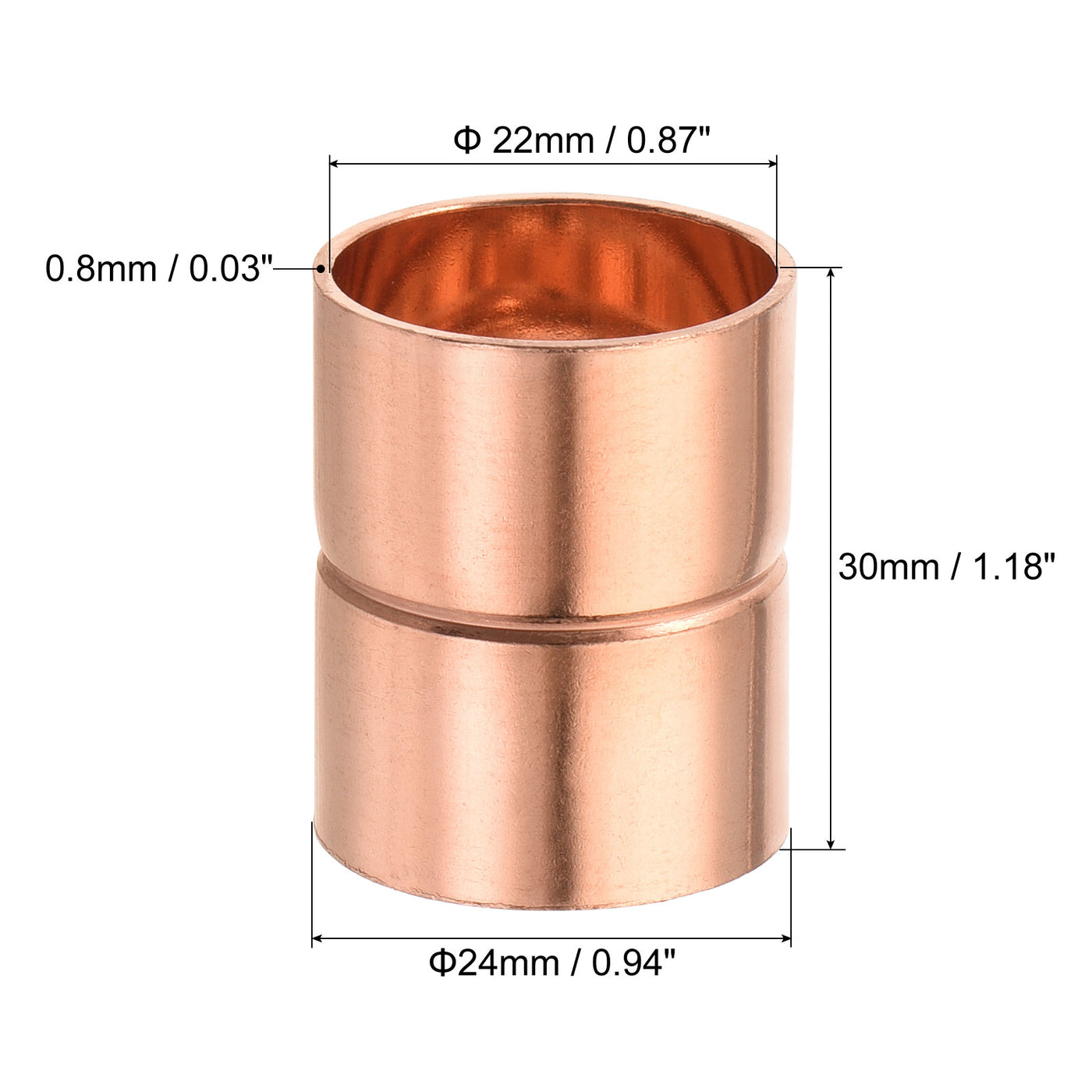 Harfington Copper Pipe Coupling 22mm Straight Connecting Adapter for Plumbing 3Pcs