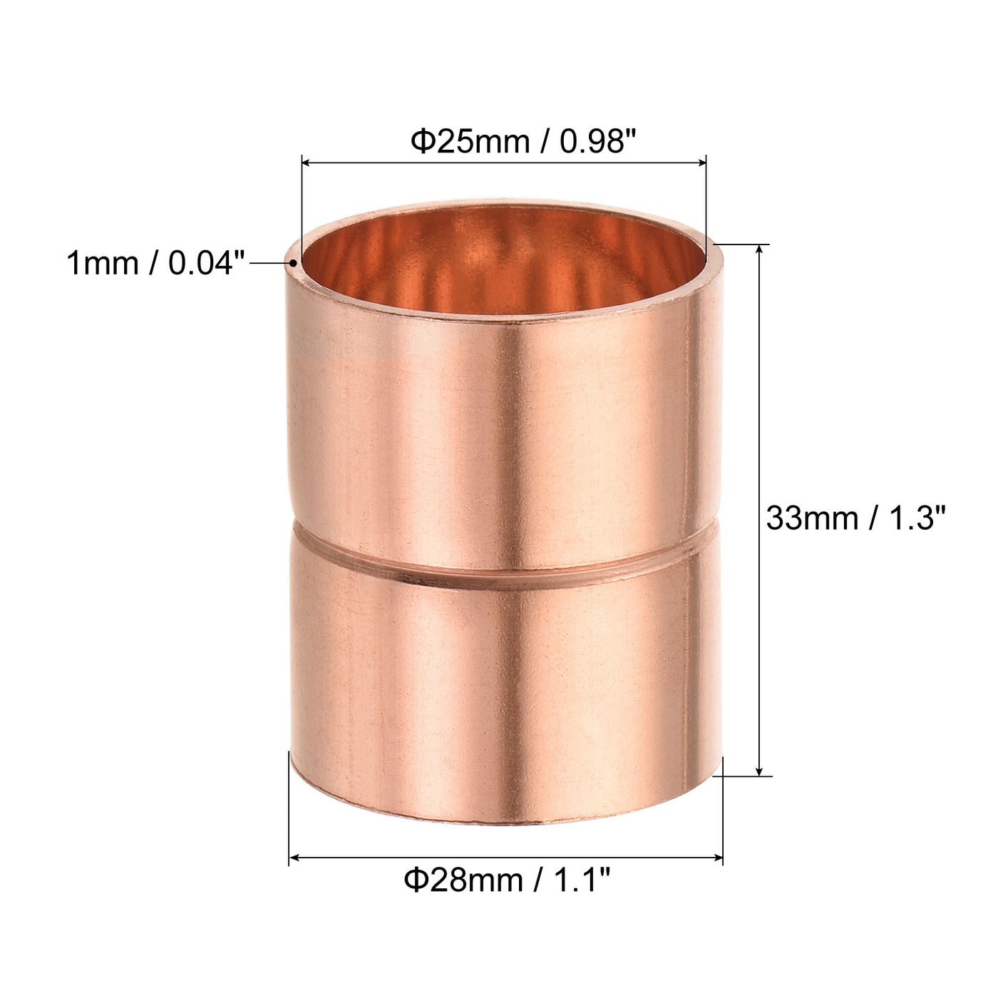 Harfington Copper Pipe Coupling 25mm Straight Connecting Adapter for Plumbing