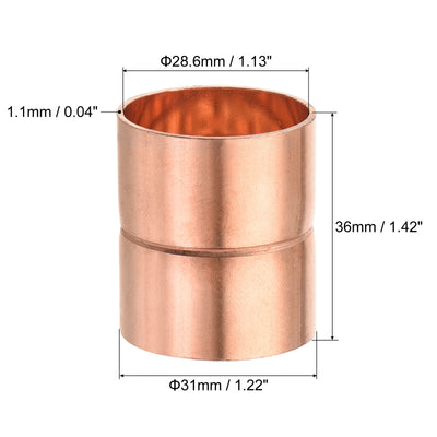 Harfington Copper Pipe Coupling 28.6mm Straight Connecting Adapter for Plumbing 2Pcs