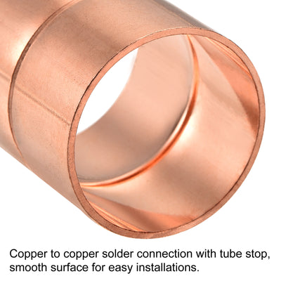 Harfington Copper Pipe Coupling 28.6mm Straight Connecting Adapter for Plumbing 2Pcs