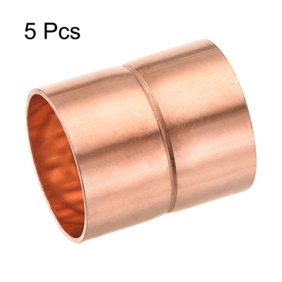 Harfington Copper Pipe Coupling 28.6mm Straight Connecting Adapter for Plumbing 5Pcs