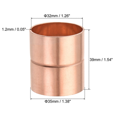 Harfington Copper Pipe Coupling 32mm Straight Connecting Adapter for Plumbing 2Pcs