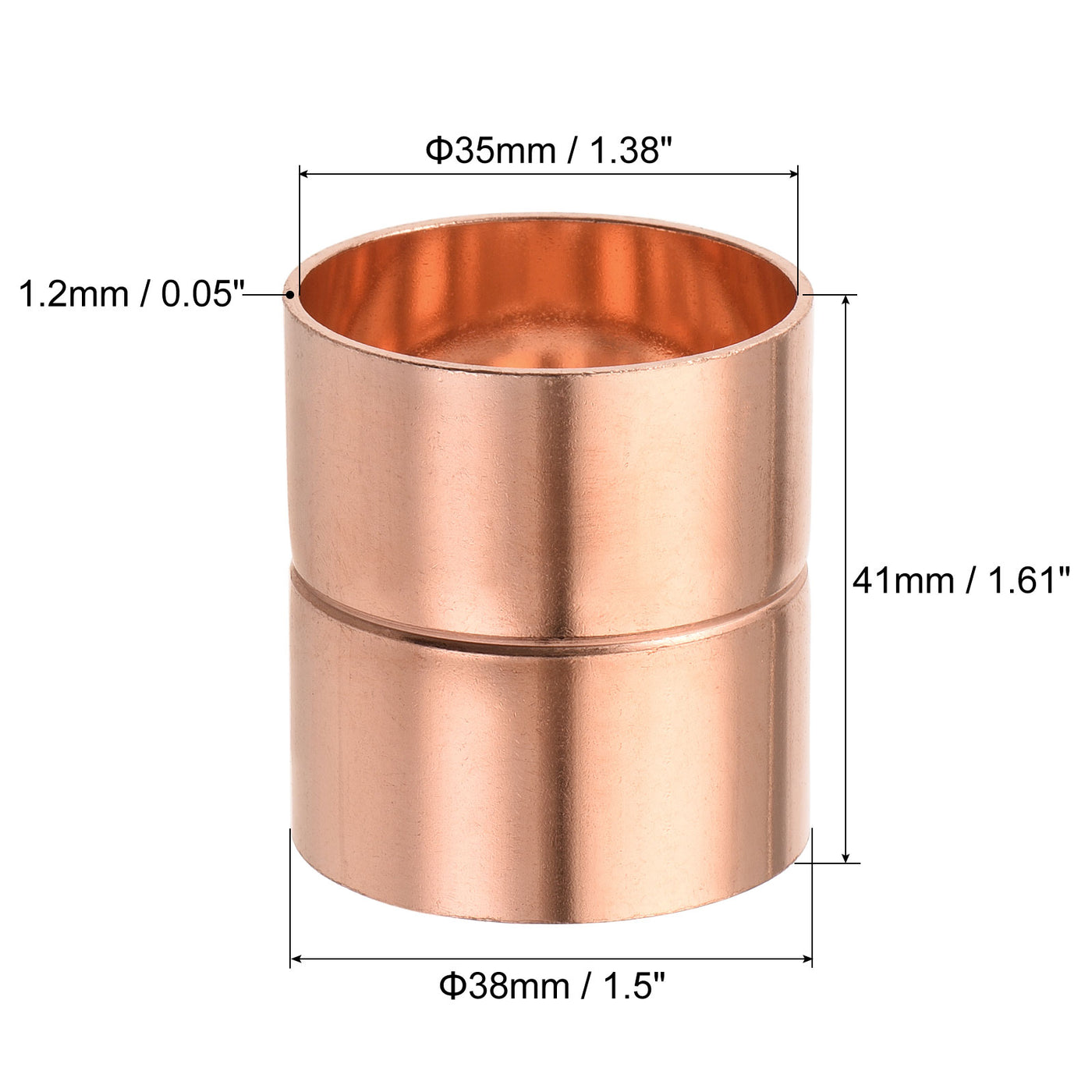 Harfington Copper Pipe Coupling 35mm Straight Connecting Adapter for Plumbing 2Pcs