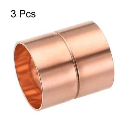 Harfington Copper Pipe Coupling 35mm Straight Connecting Adapter for Plumbing 3Pcs