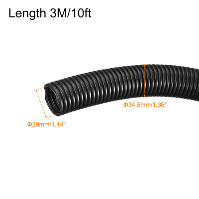 Harfington Wire Loom Tubing Corrugated Pipe Conduit, 10ft Length 29x34.5mm Black for Wire Cable