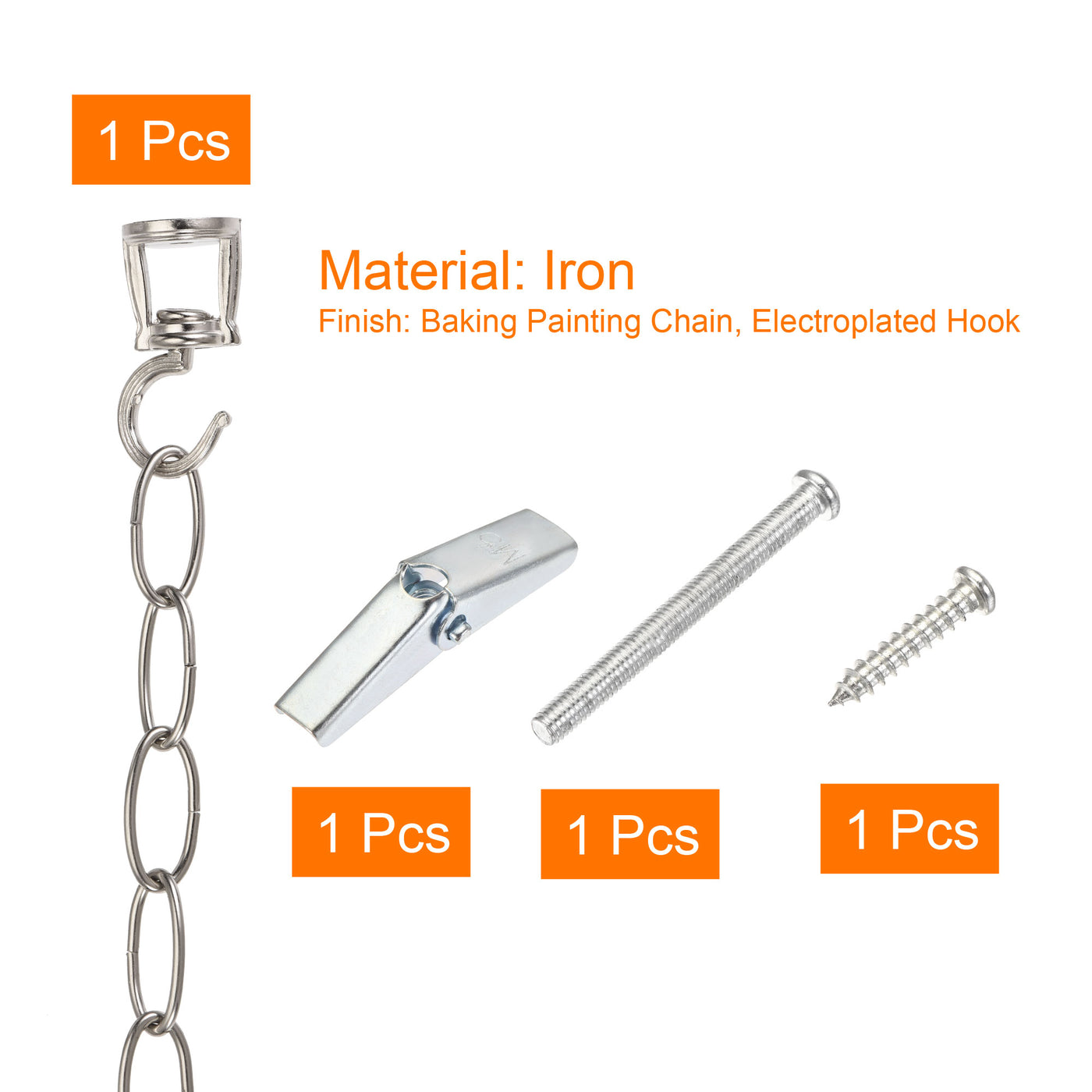 Harfington Ceiling Hooks Wall Mount 28x60mm with 1M Hanging Chain Extension Link for Plant Basket Lantern Ornament, Silver Tone