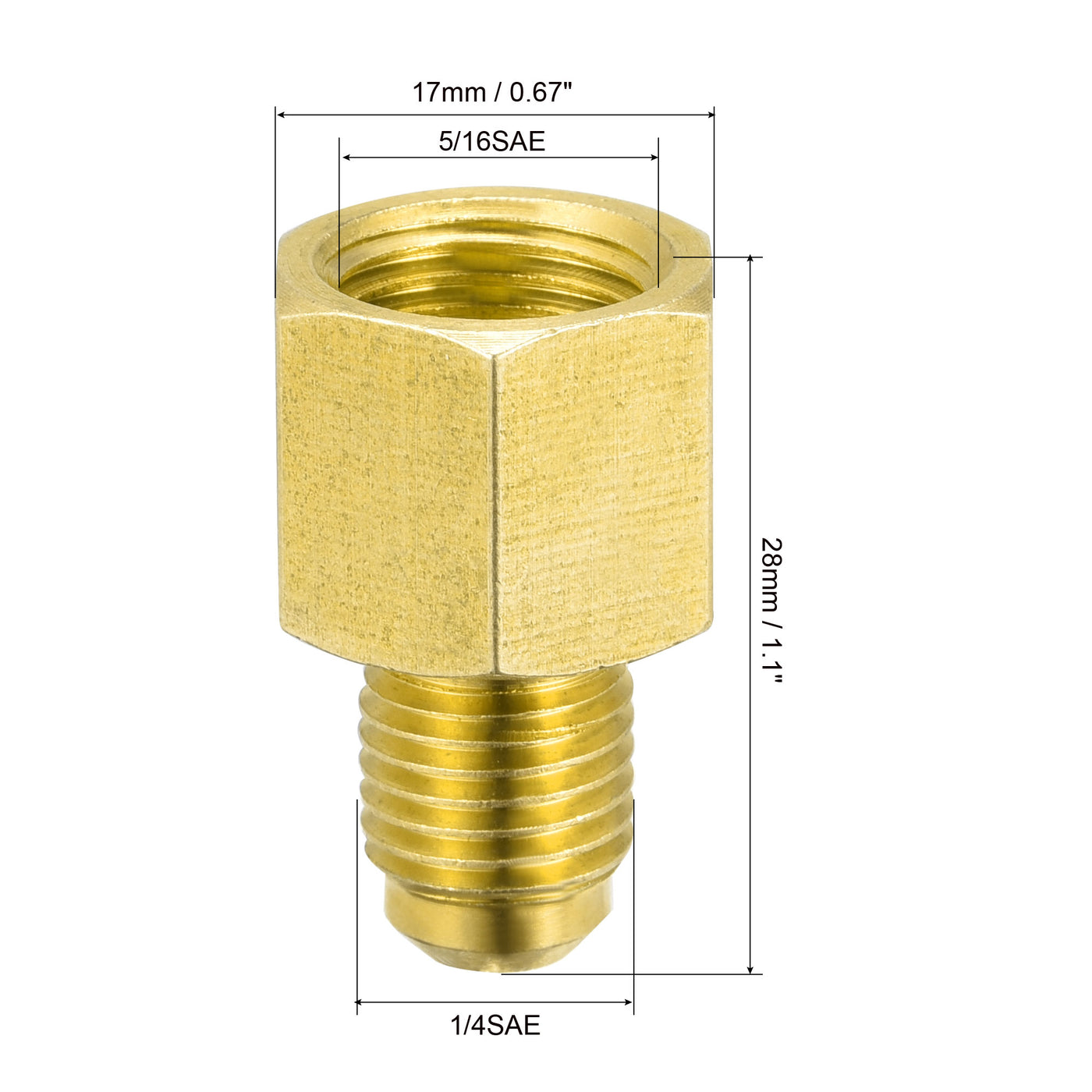 Harfington Brass Straight Fitting 1/4SAE Male to 5/16SAE Female Thread Reducing Pipe Fittings Tank Adapter