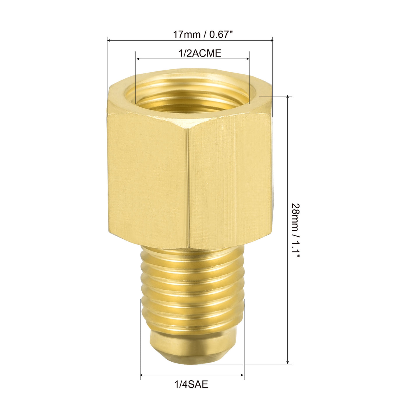 Harfington Brass Straight Fitting 1/4SAE Male to 1/2ACME Female Thread Reducing Pipe Fittings Adapter, Pack of 2
