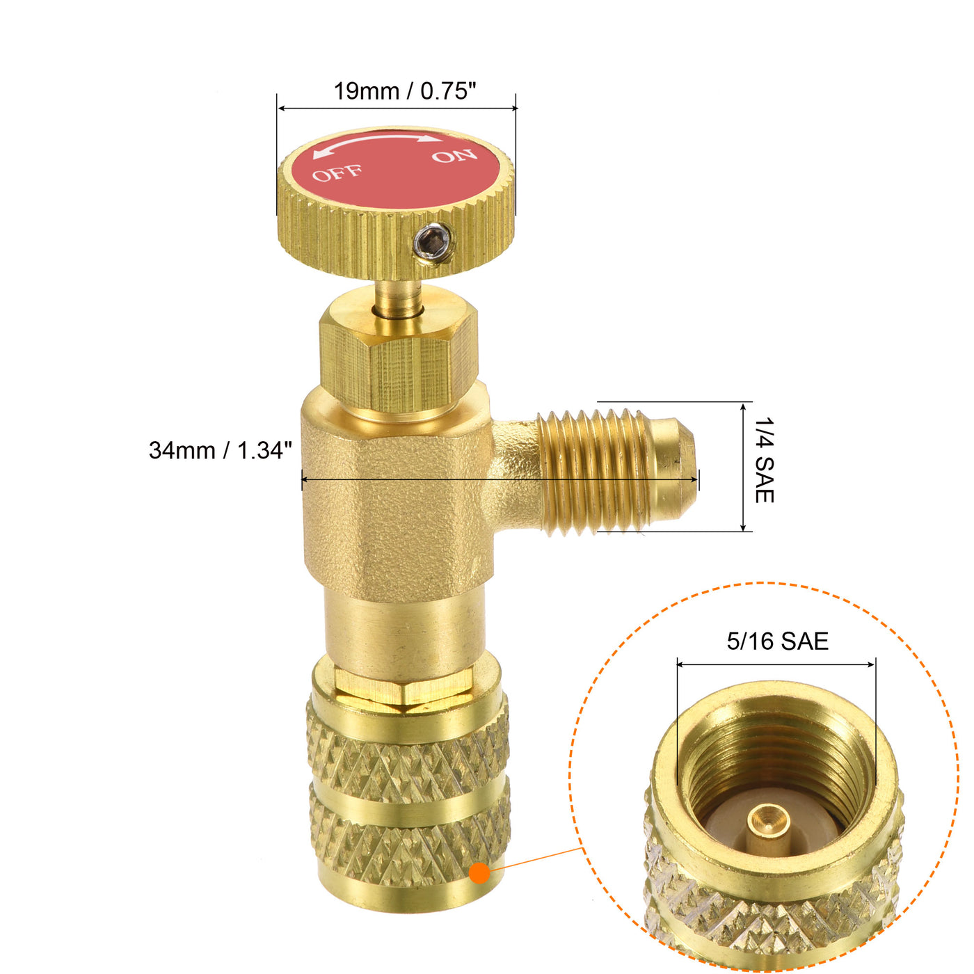 Harfington Charging Valve 1/4 SAE Male to 5/16 SAE Female Thread Adapter Shut-off Flow Control for HVAC Refrigeration Refill