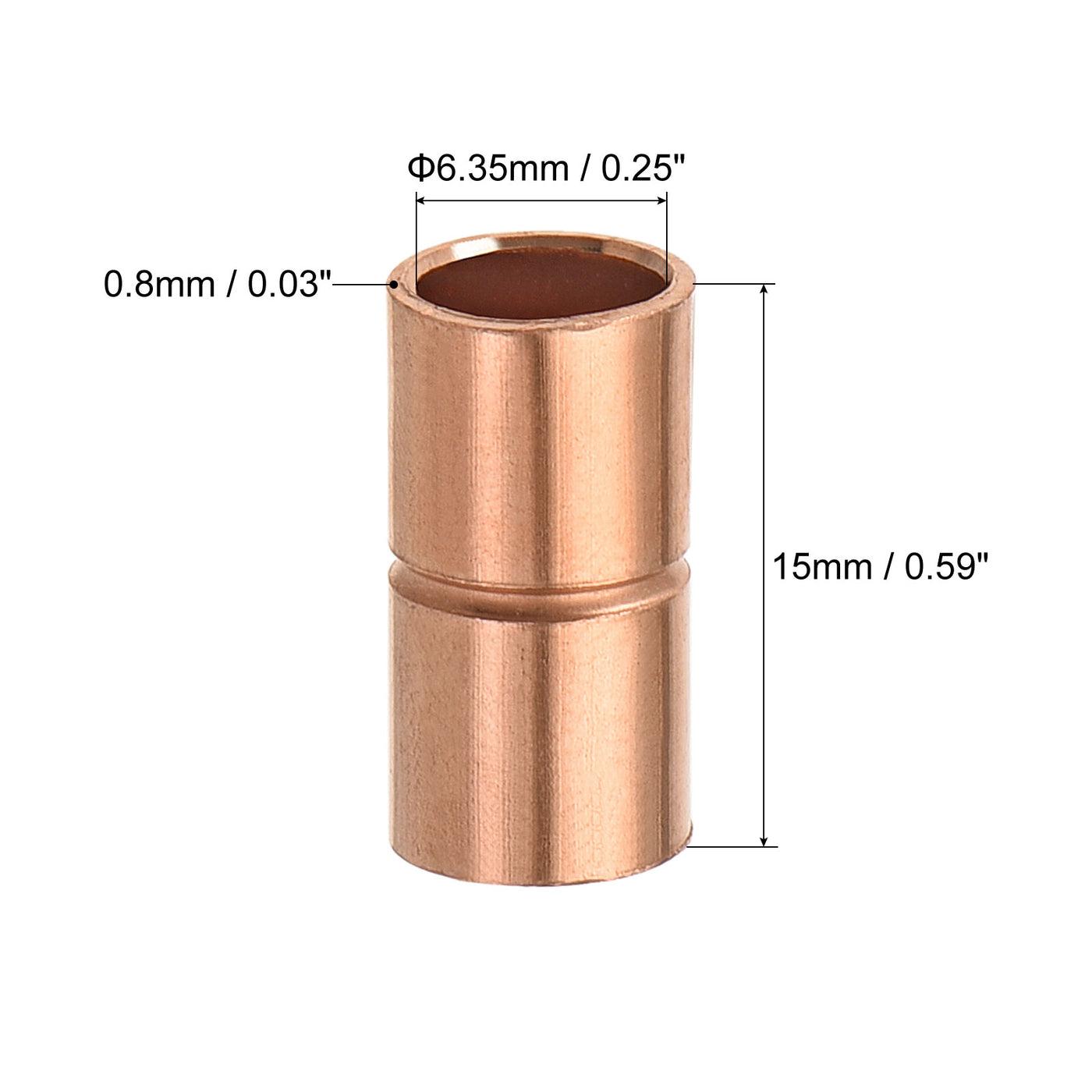 Harfington Copper Pipe Coupling 6.35mm Straight Connecting Adapter Joint for Plumbing 5Pcs