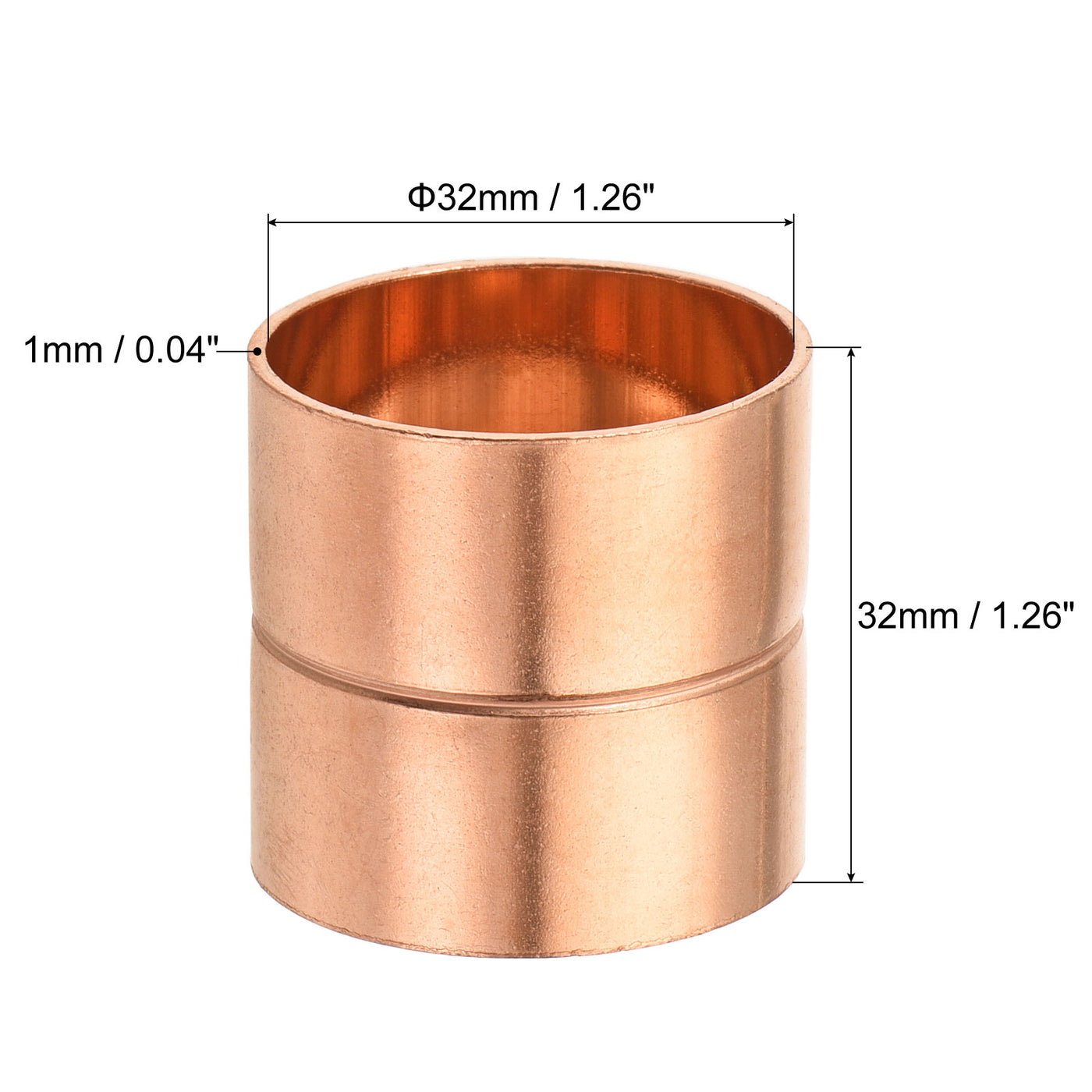 Harfington Copper Pipe Coupling 32mm Straight Connecting Adapter Joint for Plumbing 2Pcs