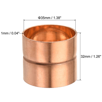 Harfington Copper Pipe Coupling 35mm Straight Connecting Adapter Joint for Plumbing 3Pcs