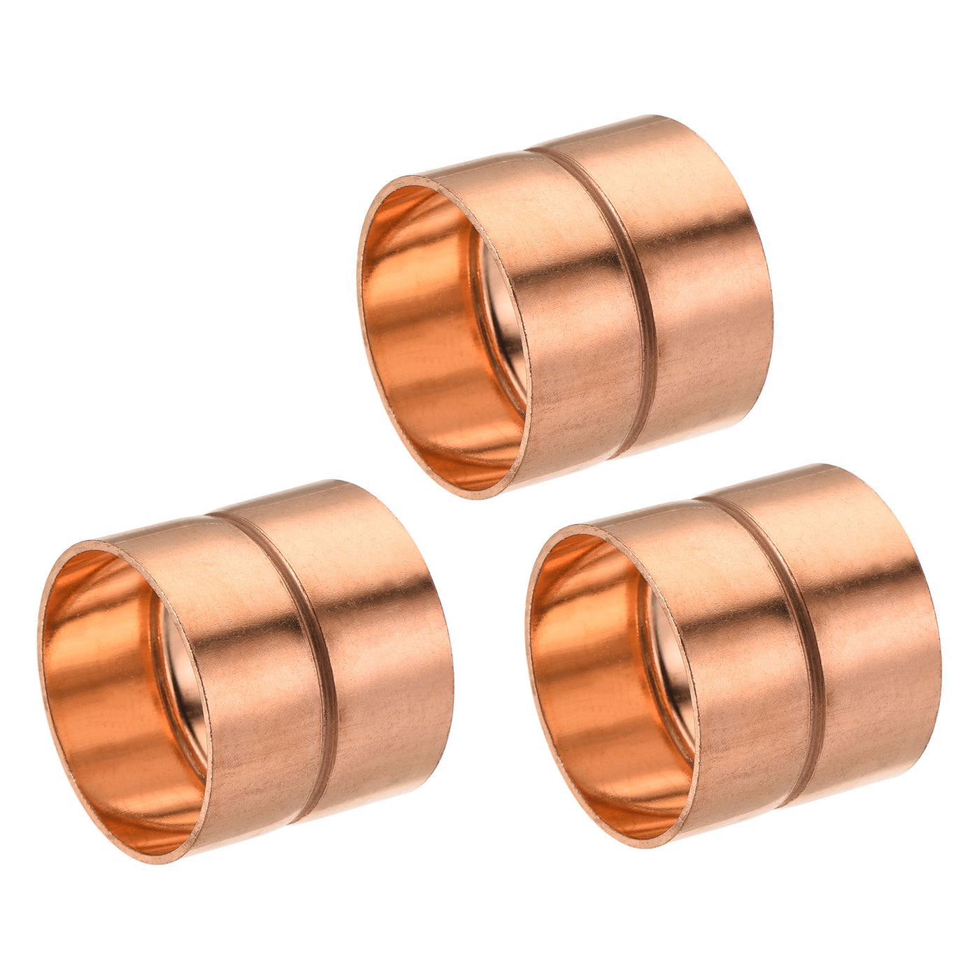 Harfington Copper Pipe Coupling 35mm Straight Connecting Adapter Joint for Plumbing 3Pcs