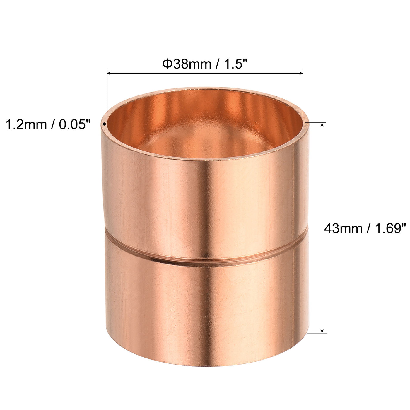 Harfington Copper Pipe Coupling 38mm Straight Connecting Adapter Joint for Plumbing 2Pcs