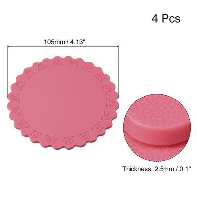 Harfington Uxcell 105mm(4.13") Round Coasters Soft PVC Cup Mat Pad for Tableware Pink 4pcs