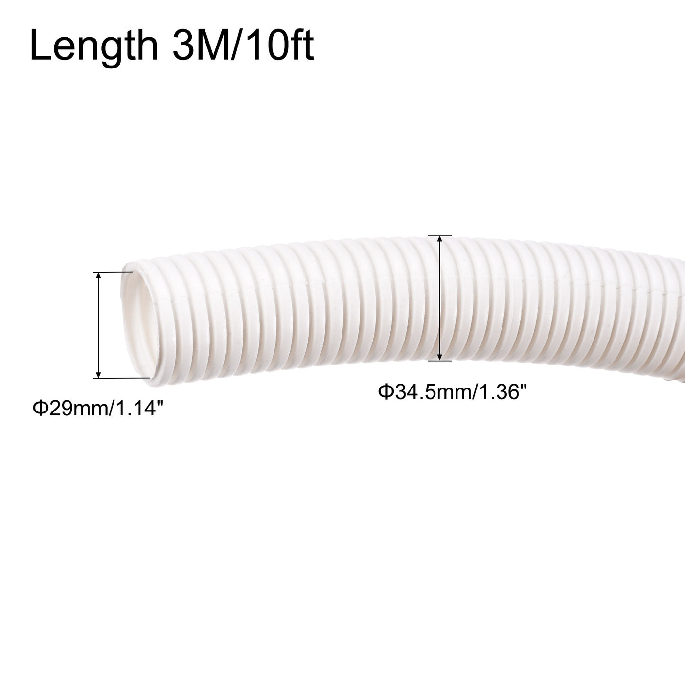 Harfington Wire Loom Tubing Corrugated Pipe Conduit, 10ft Length 29x34.5mm White for Wire Cable
