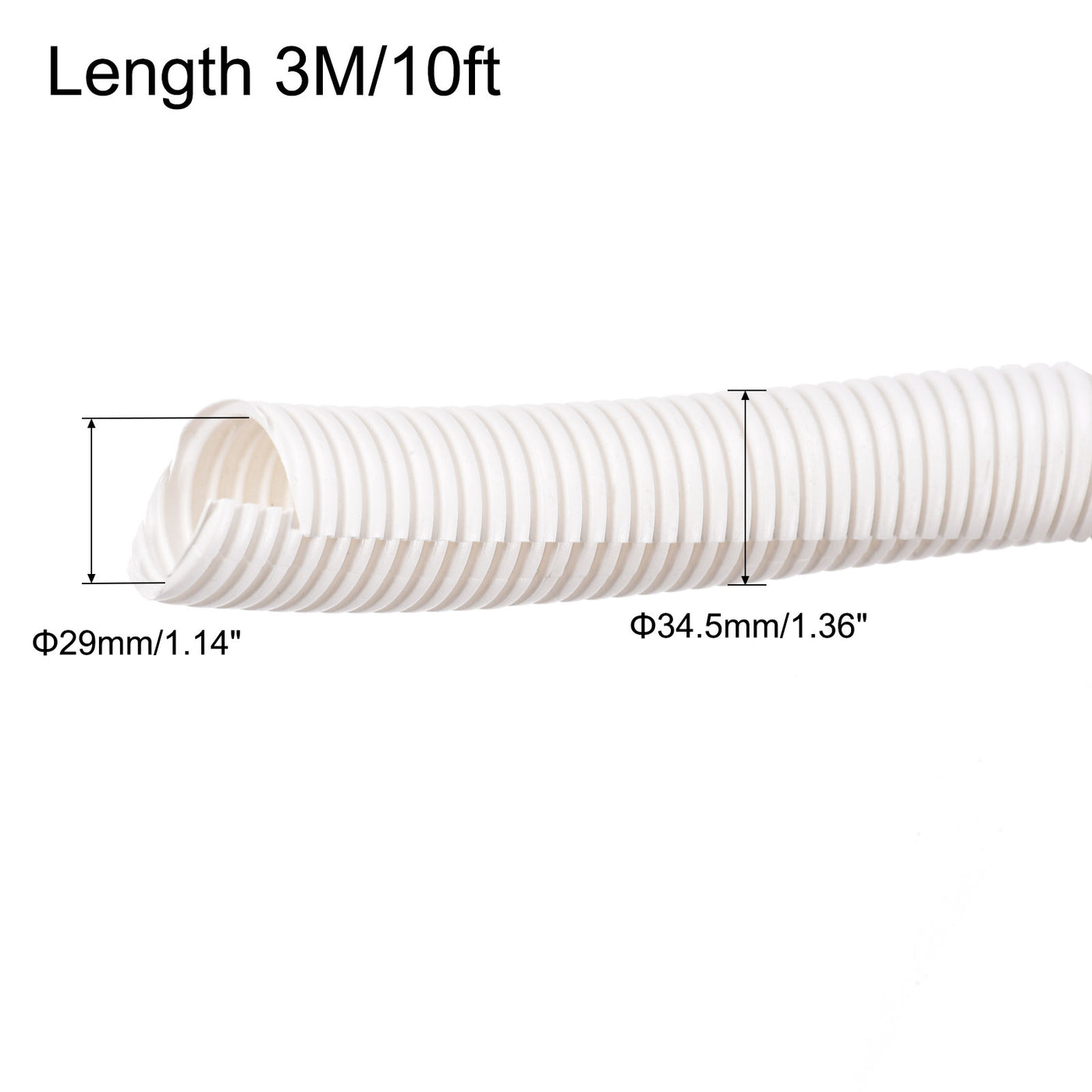 Harfington Split Wire Loom Tubing PE Corrugated Pipe Conduit 10ft Length 29x34.5mm White for Wire Cable