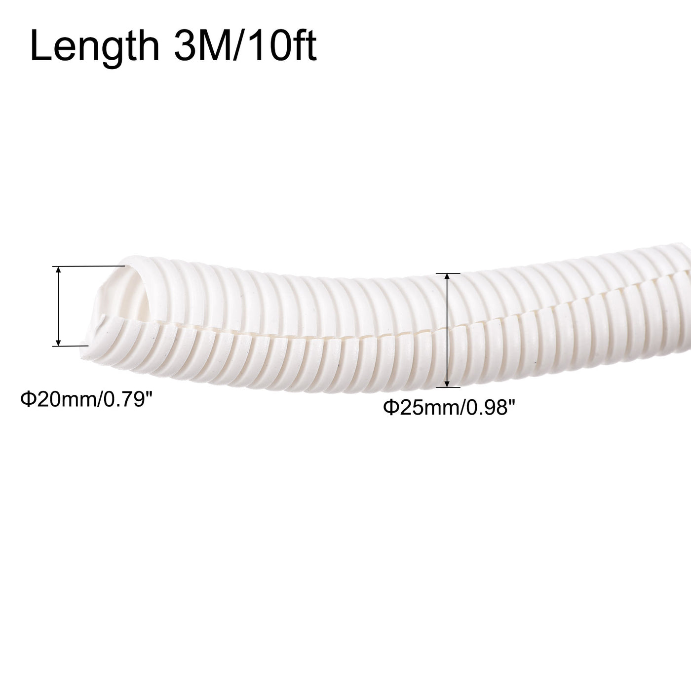 Harfington Split Wire Loom Tubing PE Corrugated Pipe Conduit 10ft Length 20x25mm White for Wire Cable