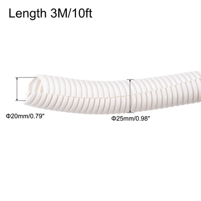 Harfington Split Wire Loom Tubing PE Corrugated Pipe Conduit 10ft Length 20x25mm White for Wire Cable