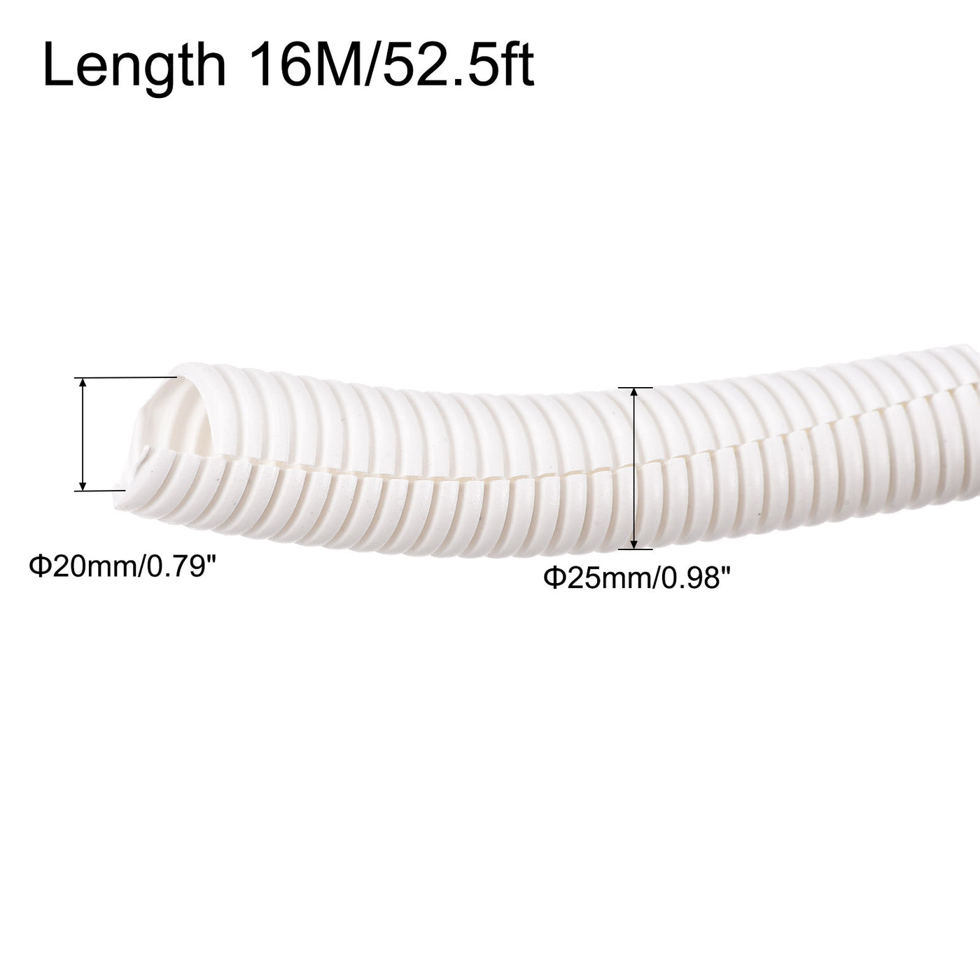 Harfington Split Wire Loom Tubing PE Corrugated Pipe Conduit 16M/52.5ft Length 20x25mm White for Wire Cable