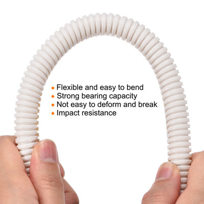 Harfington Split Wire Loom Tubing PE Corrugated Pipe Conduit 10ft Length 10x13mm White for Wire Cable