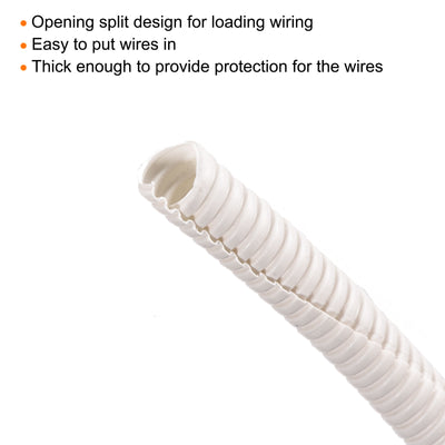 Harfington Split Wire Loom Tubing PE Corrugated Pipe Conduit 8M/26ft Length 10x13mm White for Wire Cable
