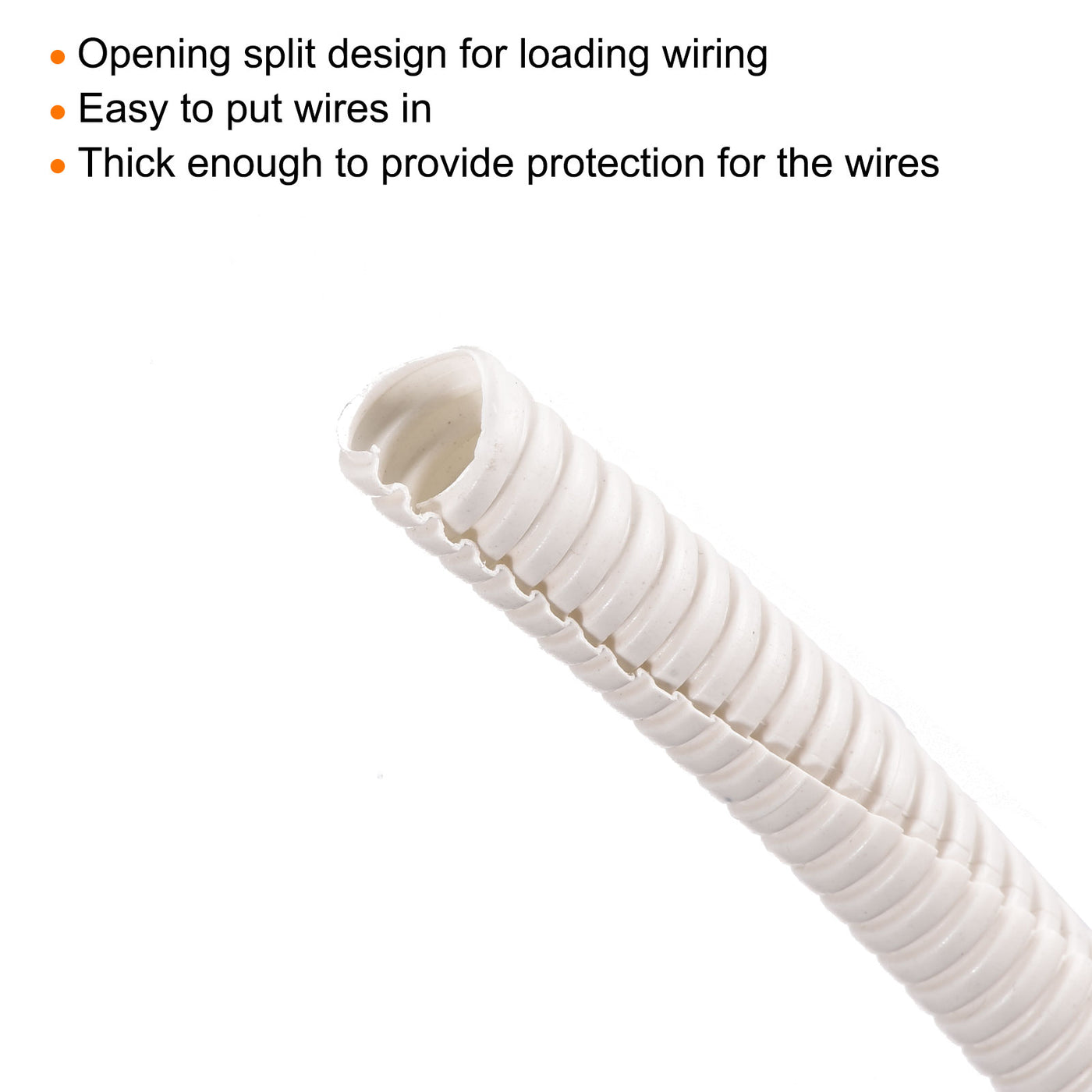 Harfington Split Wire Loom Tubing PE Corrugated Pipe Conduit 16M/52.5ft Length 10x13mm White for Wire Cable