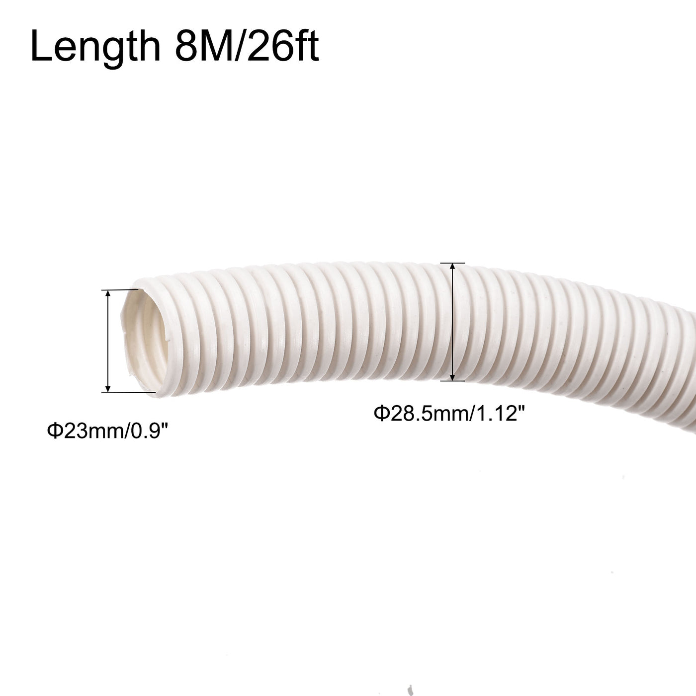 Harfington Wire Loom Tubing Corrugated Pipe Conduit, 8M/26ft Length 23x28.5mm White for Wire Cable
