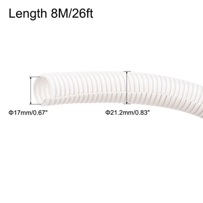 Harfington Split Wire Loom Tubing PE Corrugated Pipe Conduit 8M/26ft Length 17x21.2mm White for Wire Cable