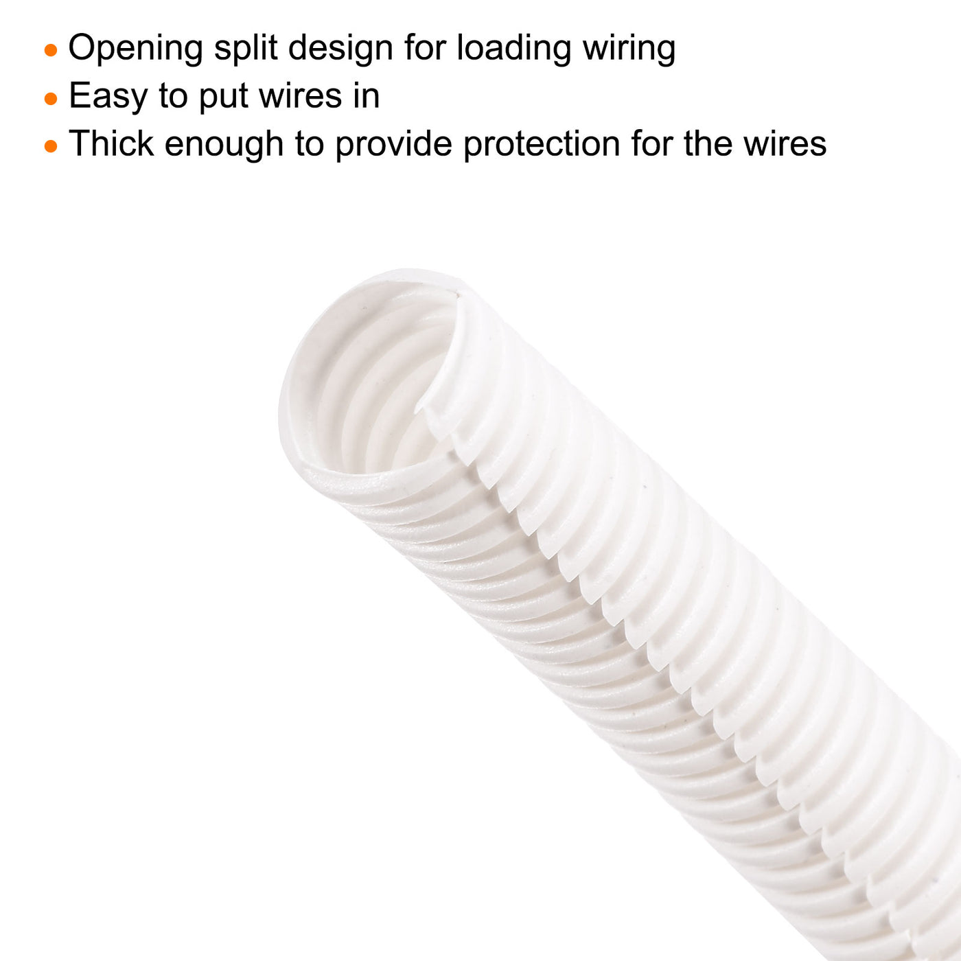 Harfington Split Wire Loom Tubing PE Corrugated Pipe Conduit 8M/26ft Length 17x21.2mm White for Wire Cable