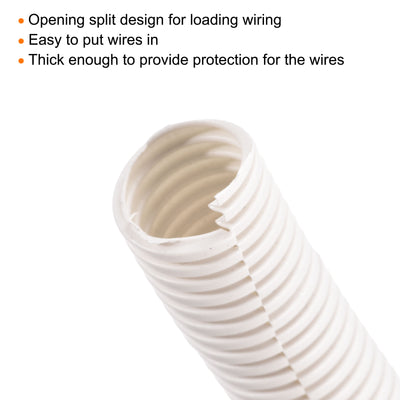Harfington Split Wire Loom Tubing PE Corrugated Pipe Conduit 4M/13ft Length 23x28.5mm White for Wire Cable